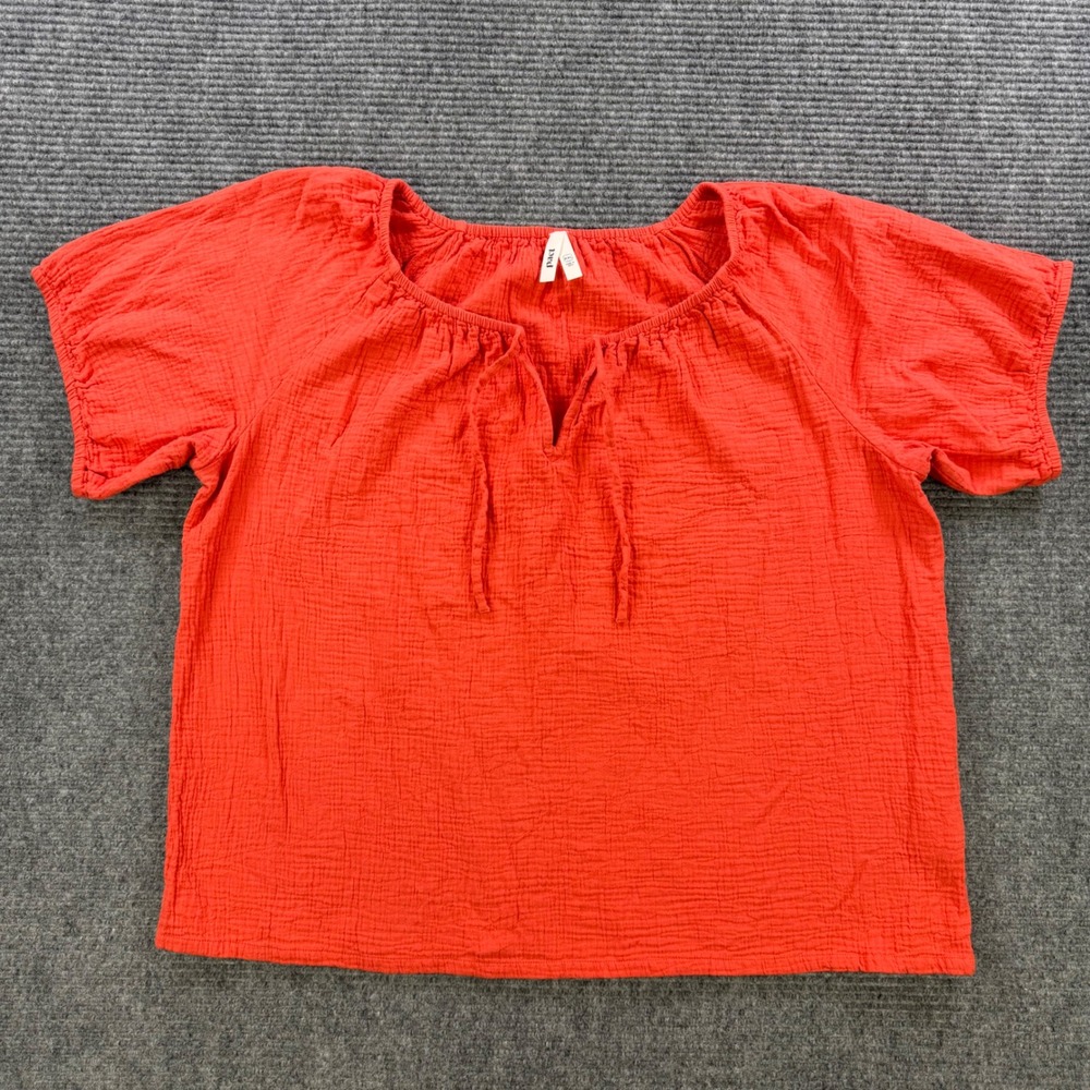 Pact Organic Cotton Gauze Tie Front Top Womens XXL Poppy Red Short Sleeve Blouse - Picture 2 of 11